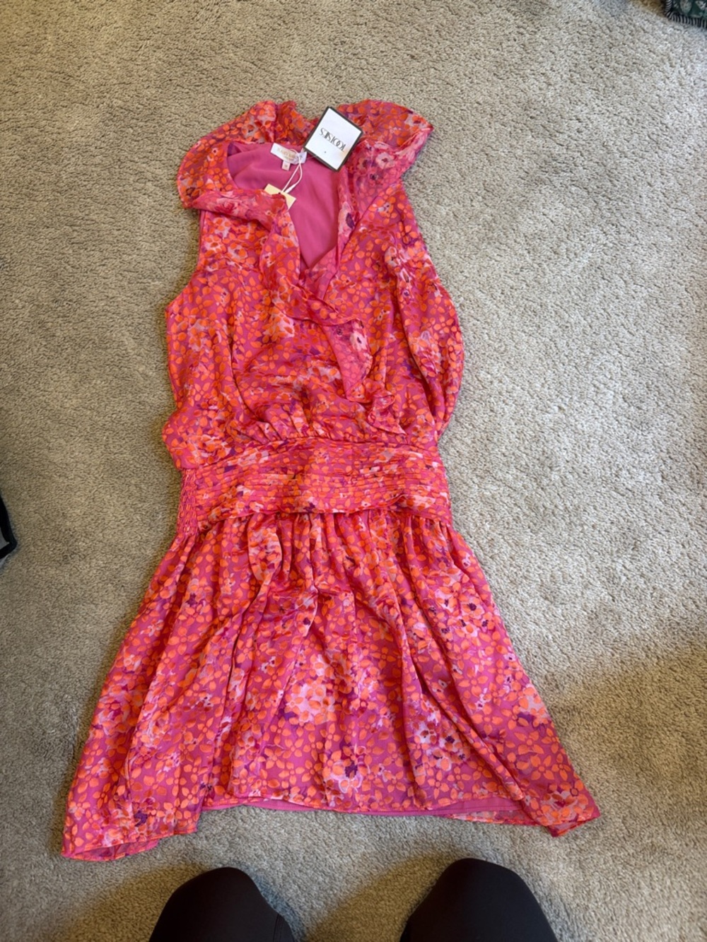 Ramy Brook Pink and Orange Floral Print Dress